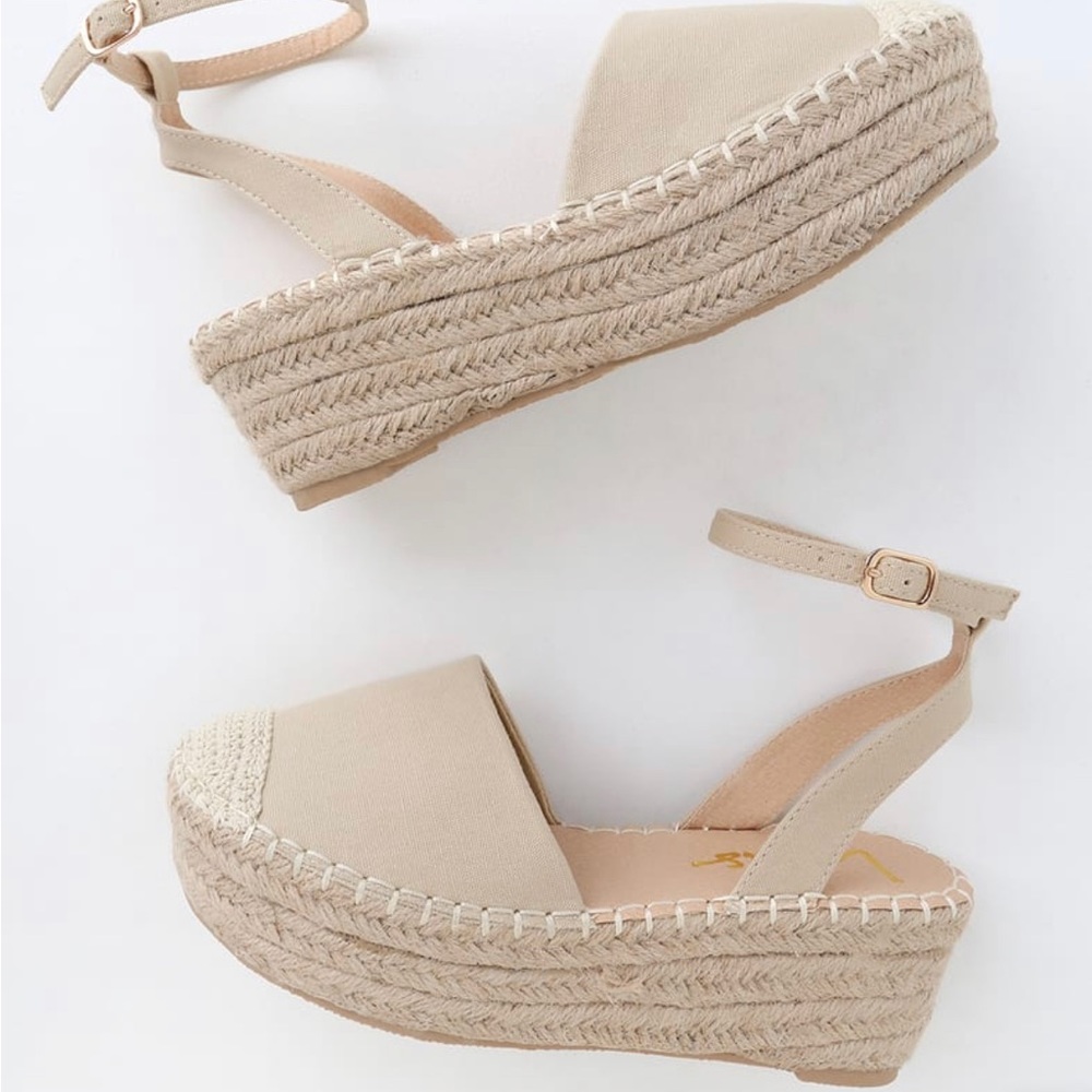 Lulu's Cream Espadrille Platform Wedge Sandals - Picture 2 of 7